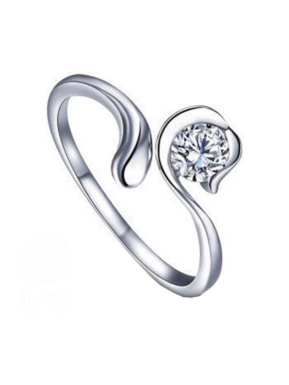 Women's Stainless Steel Round Cubic Zirconia Simple 12 Constellations Adjustable Wrap Open Ring Silver Virgo