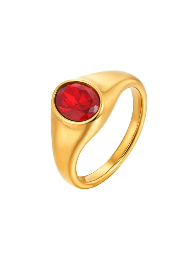 Women's Stainless Steel Simple Classic Elegant Geometric Oval Cut Crystal Stackable Ring Matching Set Wedding Band Red Size 8