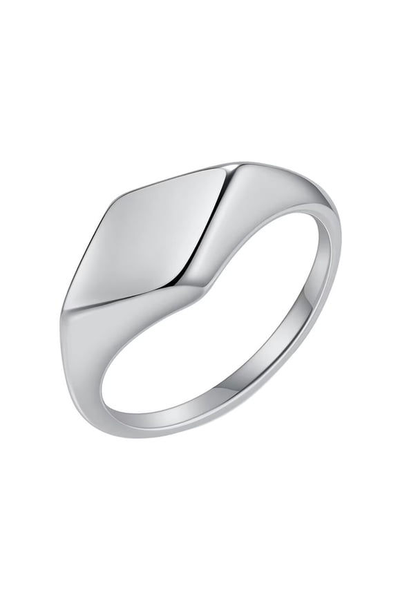 Women's Stainless Steel Simple Classic Geometric Rhomboid Index Ring Silver Size 5