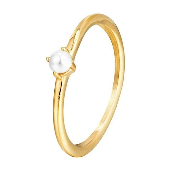 PAMTIER Women's Stainless Steel Simple Elegant Pearl Skinny Ring Gold Size 6