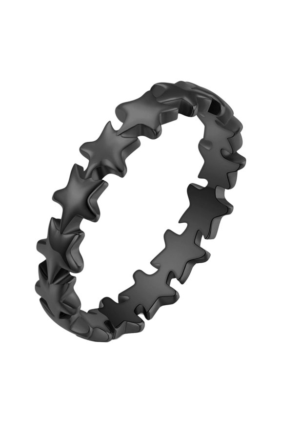Women's Stainless Steel Stackable Star Shape Eternity Band Rings Simple Statement Jewelry Gift Black Size 8