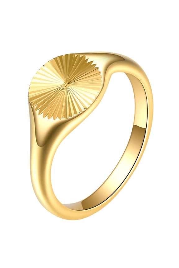 Women's Stainless Steel Sunburst Round Rings Minimalist Romantic Radial Engraved Band Vintage Promise Ring Unique Couple Matching Jewelry Gold Size 10