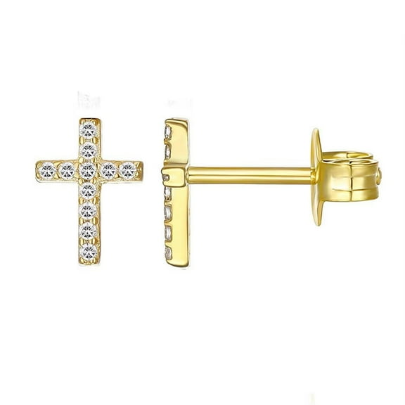 PAMTIER Women's Stainless Steel Trendy Lightweight Cubic Zirconia Cross Stud Earrings Gold