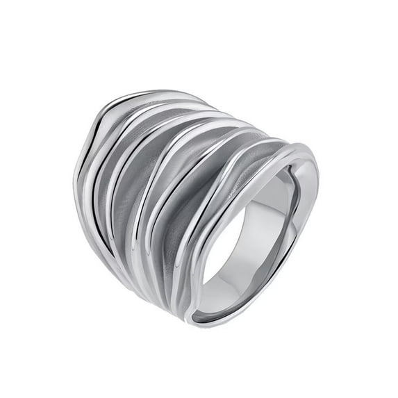 PAMTIER Women's Stainless Steel Vintage Dainty Chunky Wide Index Finger Ring Statement Wedding Band Silver Size 9