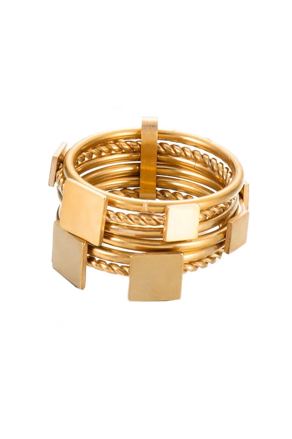 Women's Stainless Steel Vintage Personalized Exaggerated Square Twist Stacking Ring Gold Size 9