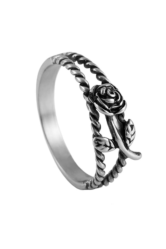 Women's Stainless Steel Vintage Personalized Punk Hollowed Out Rose Flower Ring Silver Black Size 6