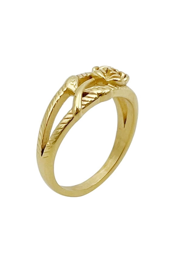 Women's Stainless Steel Vintage Personalized Romantic Rose Flower Ring Gold Size 6