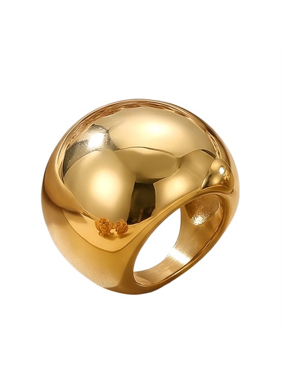Women's Stainless Steel Wide Band Minimalist Sculptural Curved Bubble Dome Bold Ring High Polish Gold Plated Size 9