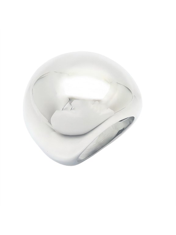 Women's Stainless Steel Wide Band Minimalist Sculptural Curved Bubble Dome Bold Ring High Polish Silver Plated Size 10