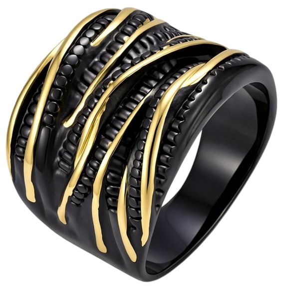 Wide Looking Rings PAMTIER Women's Stainless Steel Wide Braided Line Interwoven Rings ...