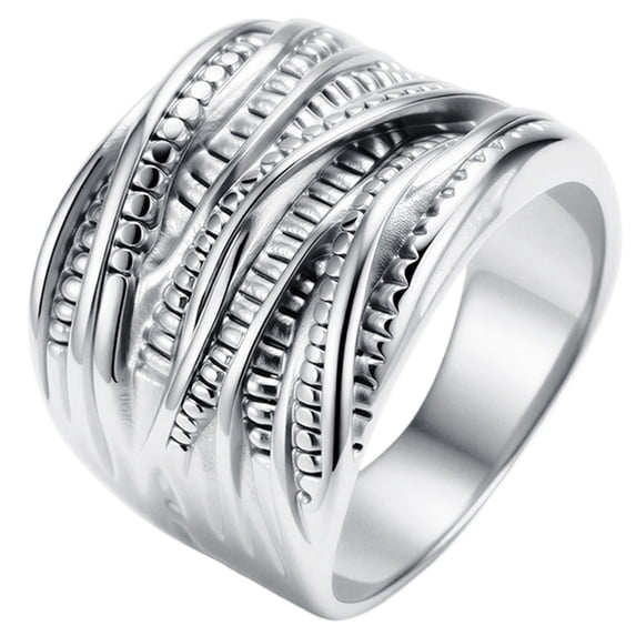Wide Looking Rings PAMTIER Women's Stainless Steel Wide Braided Line Interwoven Statement ...