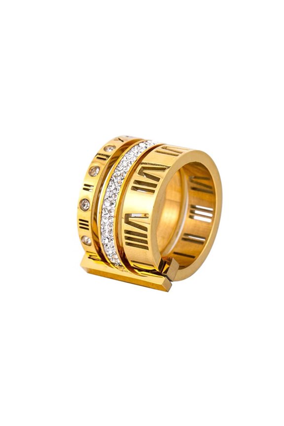 Women's Stainless Steel with Zirconia Roman Numerals 3 in 1 Ring Gold Size 8.75
