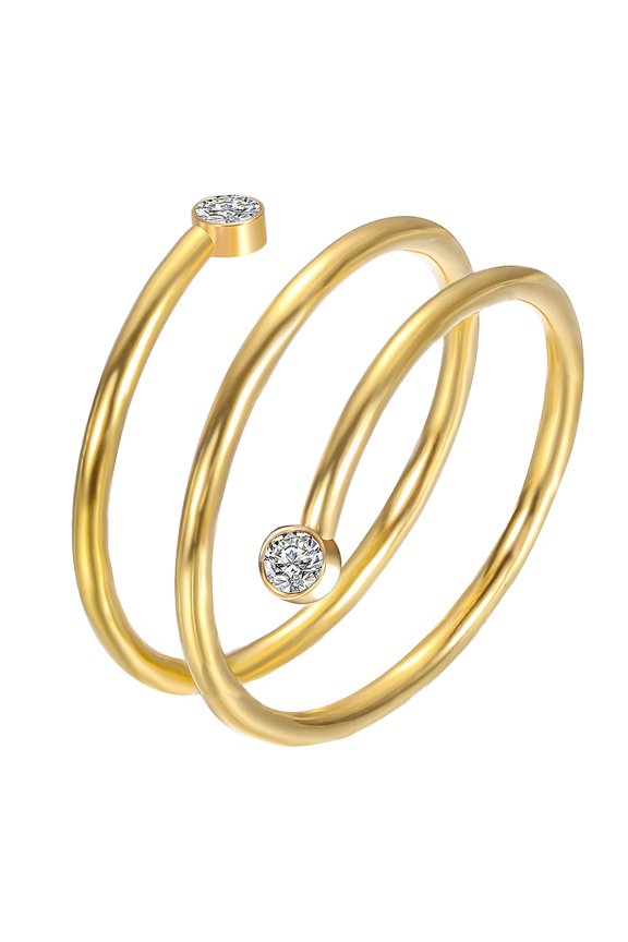 Wrap Rings for Women Stainless Steel Bypass Multilayer Stacking Cubic Zirconia Layered Finger Band Statement Dainty Simple Line Promise Jewelry Gold Size 7
