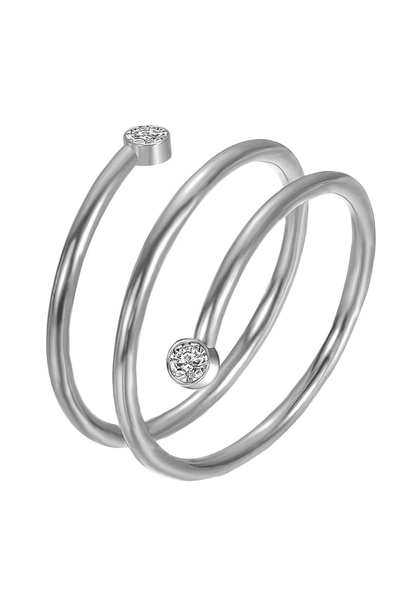 Wrap Rings for Women Stainless Steel Bypass Multilayer Stacking Cubic Zirconia Layered Finger Band Statement Dainty Simple Line Promise Jewelry Silver Size 9