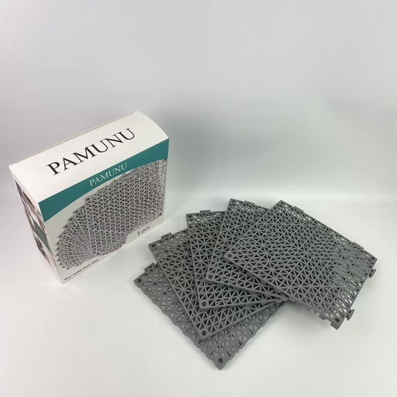 PAMUNU Non-metal floor tiles,Interlocking Drainage Mat, 11.8x11.8 Drainage Tiles Interlocking,Soft PVC Floor Tiles, Bathroom, Kitchen, Pool, Wet Areas,Grey