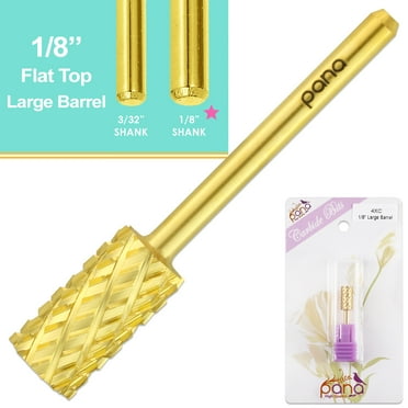 PANA 1/8" Professional Flat Top Large Barrel Carbide Bit - Nail Drill Bit for Manicure Pedicure Tools Dremel Machine - Gold, 4X Coarse Grit