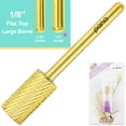 thumbnail image 1 of PANA 1/8" Professional Flat Top Large Barrel Carbide Bit - Nail Drill Bit for Manicure Pedicure Tools Dremel Machine - Gold, Coarse Grit, 1 of 9