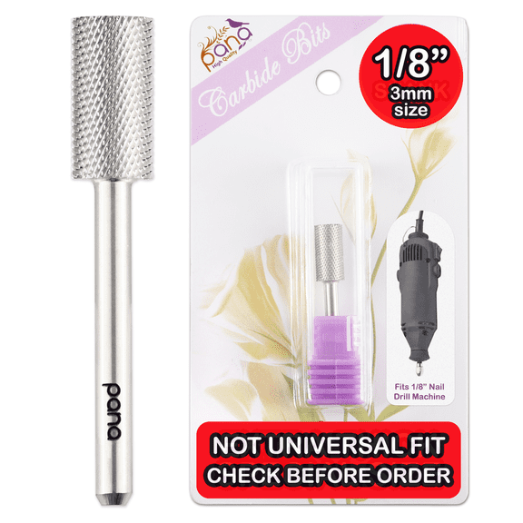 PANA 1/8" Professional Flat Top Large Barrel Carbide Bit - Nail Drill Bit for Manicure Pedicure Tools Dremel Machine - Silver, Fine Grit