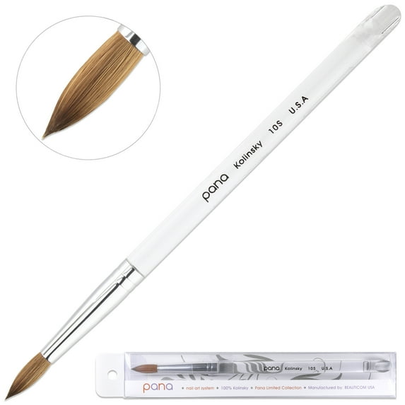 PANA 100% Kolinsky Hair Bristles Oval Style Acrylic Nail Brush with Clear Handle for Acrylic Manicure Powder (Size 10)