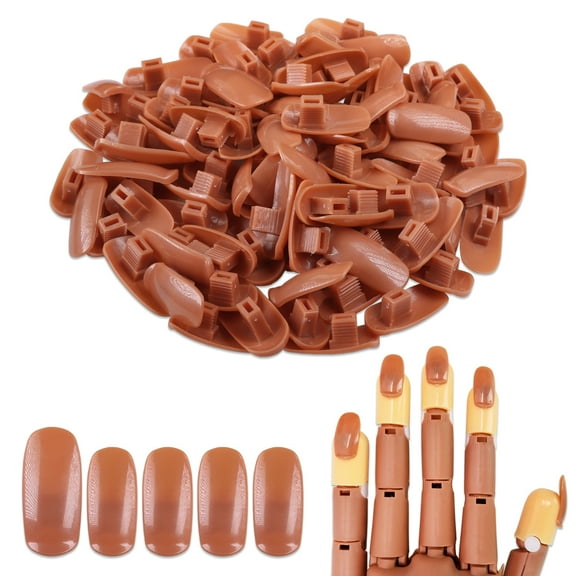 PANA 100 pcs Nail Replacement Tips For Flexible Nail Training Practice Hand - Brown (Tips Only)