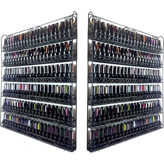 PANA 2 PIECES Black Metal Nail Polish Wall Mounted 6 Tier Organizer Display Rack (Fit Up to 100 Nail Polish Bottles) Unbreakable Heavy Duty