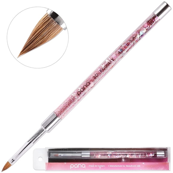PANA 3D Kolinsky Acrylic Nail Art Sculpture Brush with Pink Clear View Glitter Handle for Manicures 3D Nail Art Flower Designs (Pink Glitter - Size #4, 1 Piece)