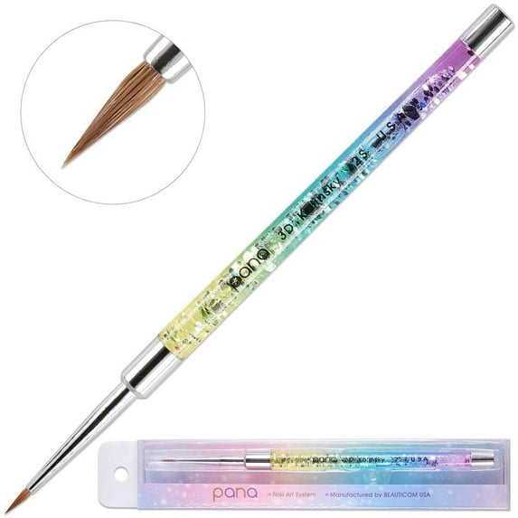 PANA 3D Kolinsky Acrylic Nail Art Sculpture Brush with Rainbow Clear View Glitter Handle for Manicures 3D Nail Art Flower Designs (Rainbow Glitter - Size #2, 1 Piece)