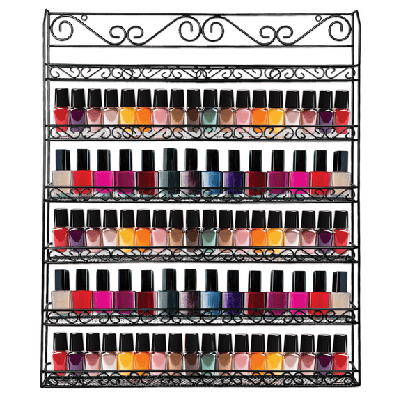 PANA 6-Row Large Wall Mounted Metal Wire Nail Polish Rack - Fit up to 100 Bottles (Black)