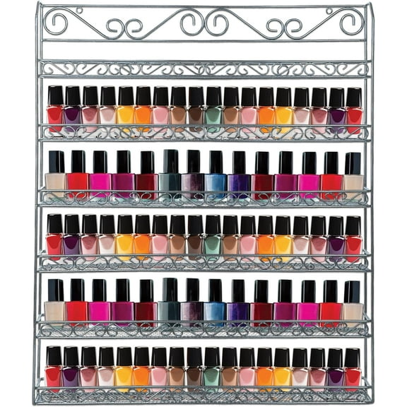 PANA 6 Tier Wall Mounted Metal Rack Shelf, Versatile Organizer for Nail Polish, Essential Oils, Kitchen Spices, and Craft Hobby Items, Sturdy Storage with Decorative Design (Silver, 1pc)