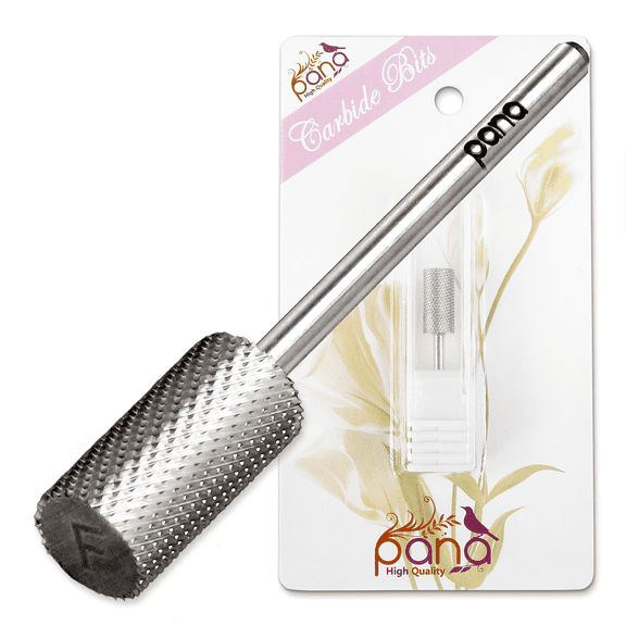 PANA Flat Top Large Barrel 3/32" Shank Size - (Silver, Fine Grit) - Fast remove Acrylic or Hard Gel Nail Drill Bit for Manicure Pedicure Salon Professional or Beginner
