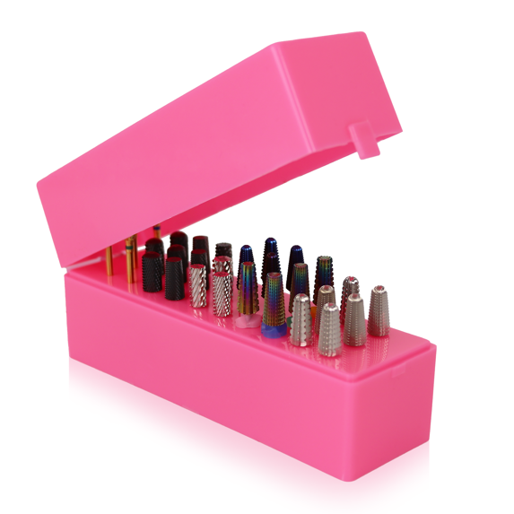 PANA Nail Drill Carbide Bit Holder 30 Holes Stand Display Organizer (Pink) - Dust Proof Storage Container Box Case Tools for Home Use or Nail Salon