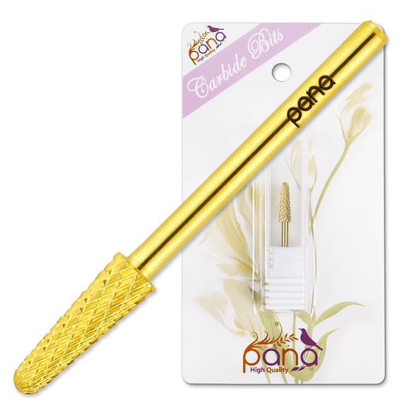 PANA Professional 3/32" Cone Shape Nail Carbide Bit - Nail Drill Bit For Manicure Dremel Machine- Gold, Coarse Grit