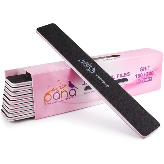 PANA Professional Jumbo Nail File - Black (Grit 180/240) - 10 Piece Pack