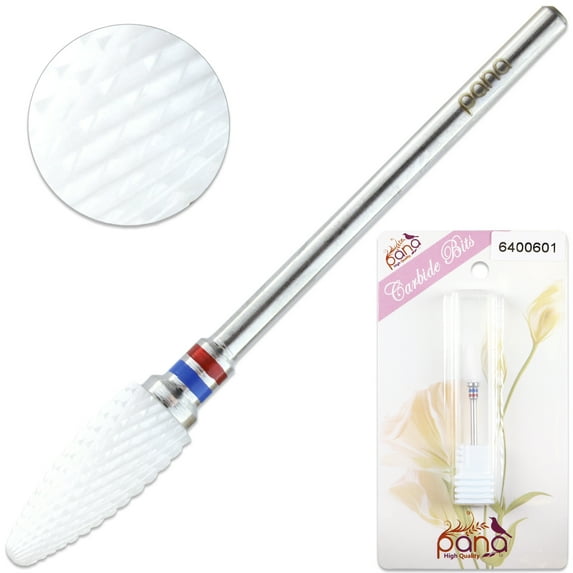 PANA Professional- White Ceramic Bit 3/32" Shank Size - Flame Cone Shaped - Nail Drill bit for Dremel Machine