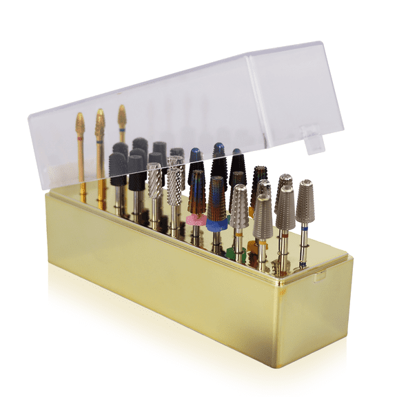 PANA Rectangle Nail Drill Bit Holder Stand Organizer- Dust Proof with Lids- Manicure Tools Storage Box (30 Holes)