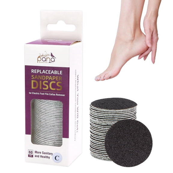 PANA Round 60pc Easy Strip Peel-Off Replaceable Sandpaper Refill Discs for Electric Foot File Callus Remover - (100 Grit, Coarse)