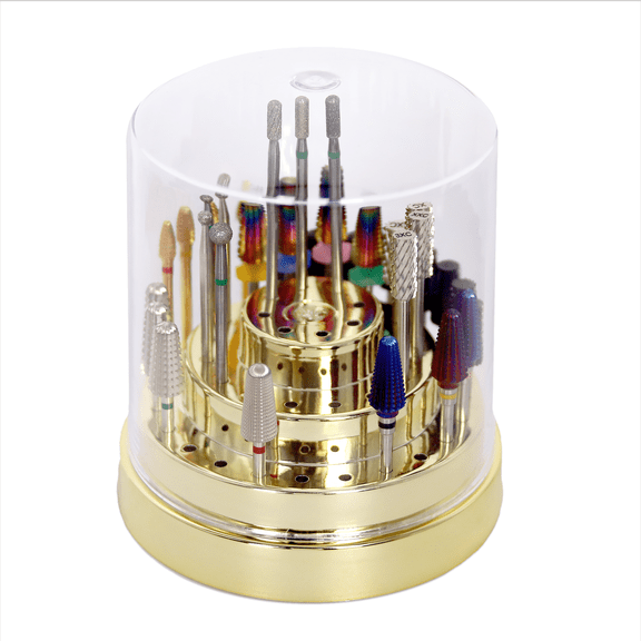 PANA Round Tiered Nail Drill Bit Holder Stand Organizer- Dust Proof with Lids - Manicure Tools Storage Box (48 Holes)