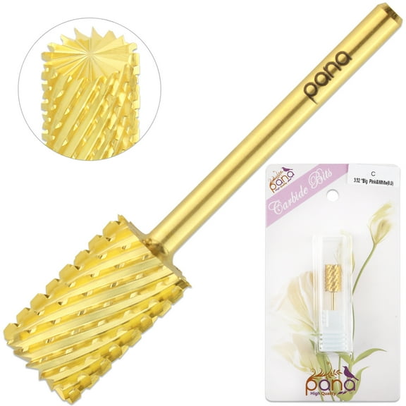 PANA USA Professional 3/32" Big Pink & White Nail Drill Carbide Bit - For Manicure, Pedicure, Acrylic Nail Art Drill Electric Dremel Machine - Gold, Coarse Grit