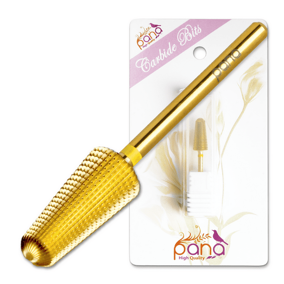 PANA Volcano Nail Carbide Bit - Two Way Rotate use for Both Left and Right Handed use - Fastest remove Acrylic or Gel - For Manicure Drill Machine - 3/32" (Extra Fine - XF, GOLD)