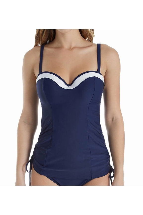 Navy Anya Cruise Molded Bandeau Tankini Swim Top, US 32DD, UK 32DD, NWOT