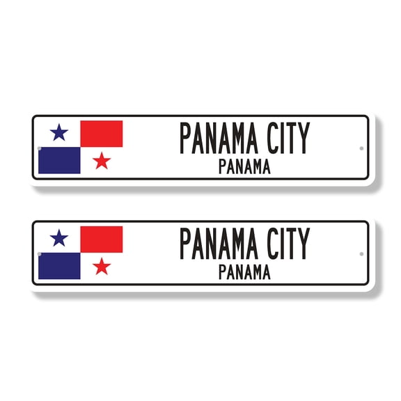 PANAMA CITY PANAMA Classic Street Sign (2 Pack) Panamanian flag city country road wall gift Road Sign | 4" X 18" Aluminum Metal Address Sign