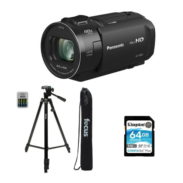 PANASONIC HC-V800 HD Camcorder with 64GB SD and Travel Camera Tripod ...