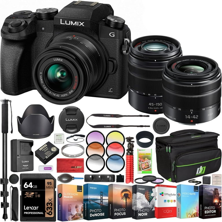 Panasonic LUMIX G7 4K Mirrorless Camera - Professional Bundle with 14-42mm  + 45-150mm Lens Kit - Walmart.com