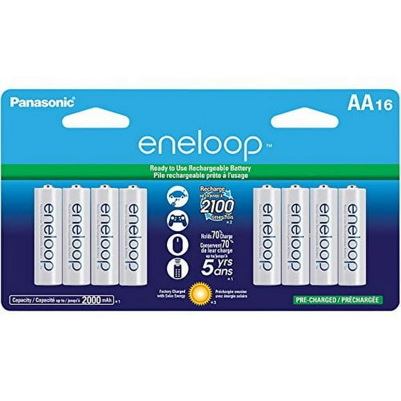 PANASONIC SPKBK3MCCA16BAW Panasonic BK-3MCCA16BA eneloop AA New 2100 Cycle Ni-MH Pre-Charged Rechargeable Batteries, 16 Pack