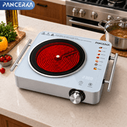 PANCERKA Electric Ceramic Stove, Electric Stove Hot Plate for Cooking, Infrared Ceramic Cooktop with Adjustable Temperature, Timer, Touch and Rotary Controls