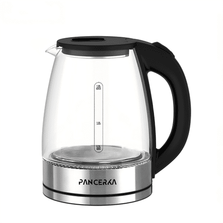 PANCERKA Electric Kettle, No Plastic Contact With Water, Wide Mouth For Easy Cleaning, Auto Shut Off, 1.8L Tea Kettle & Hot Water Boiler, Water Heater & Teapot, Black, 1000W