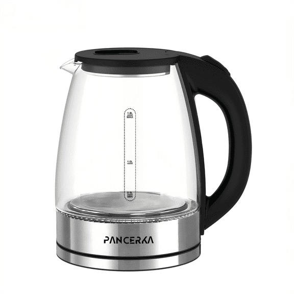 PANCERKA Electric Kettle, No Plastic Contact With Water, Wide Mouth For Easy Cleaning, Auto Shut Off, 1.8L Tea Kettle & Hot Water Boiler, Water Heater & Teapot, Black, 1000W