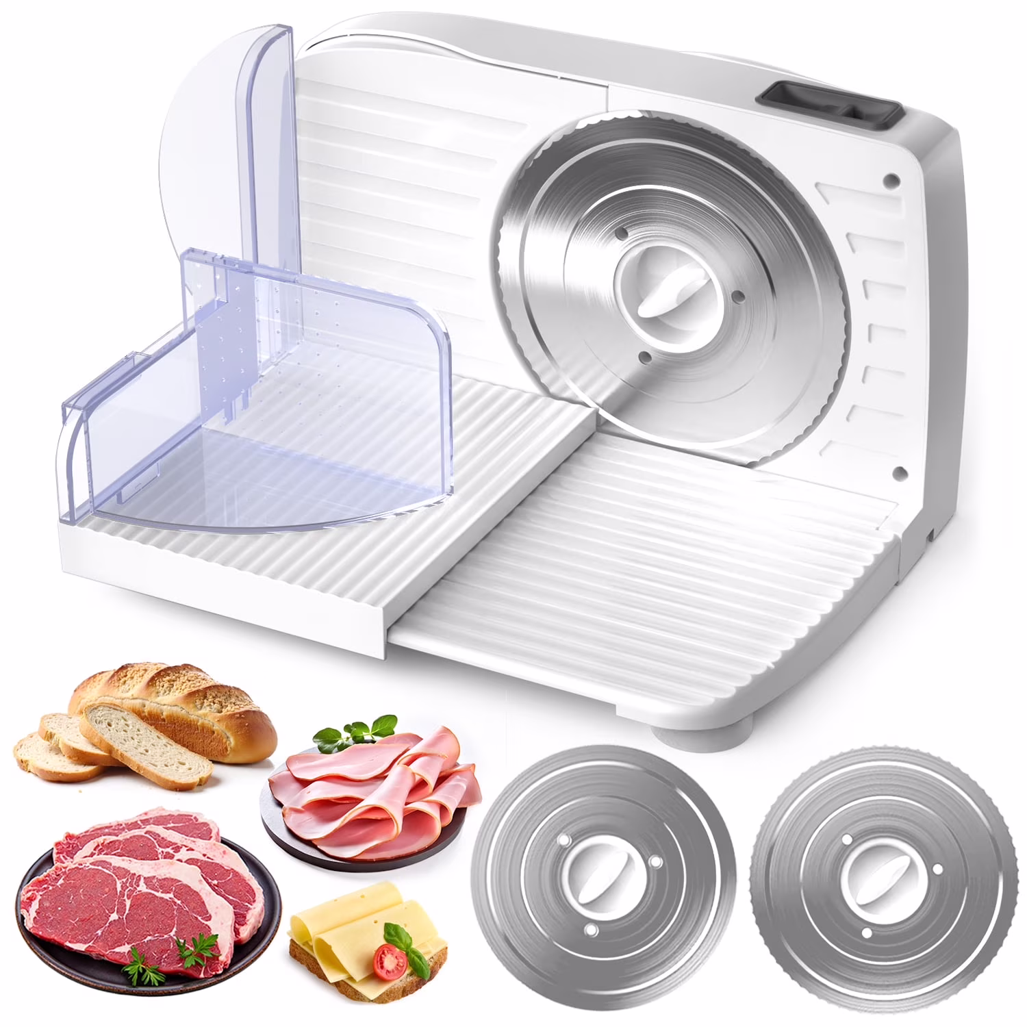 PANCERKA Meat Slicer Machine for Home Use with 2 Removable Stainless Steel Blades, Adjustable Thickness 0-15mm