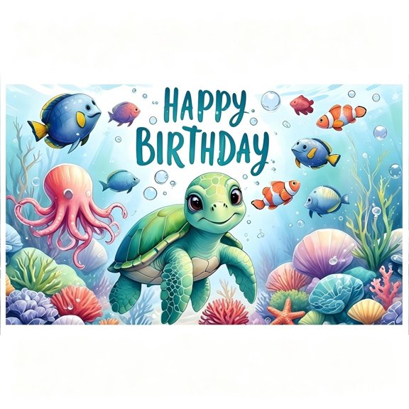 PANCHENH Sea Turtle Under The Sea Birthday 43 X 71 Inch Kids Undersea World Party Photo Background Banner