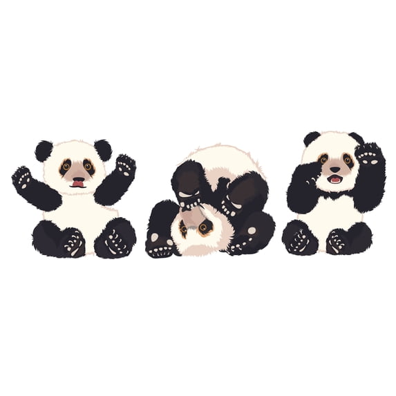 PANDA BEAR - Vinyl Home Art Three Young Panda Bears Decoration Rainforest Tree Animal Design Adhesive Wall Decal - Kids Nursery Bedroom Multicolored Fur Ball Animals Removable Wall Sticker 40" x 12"
